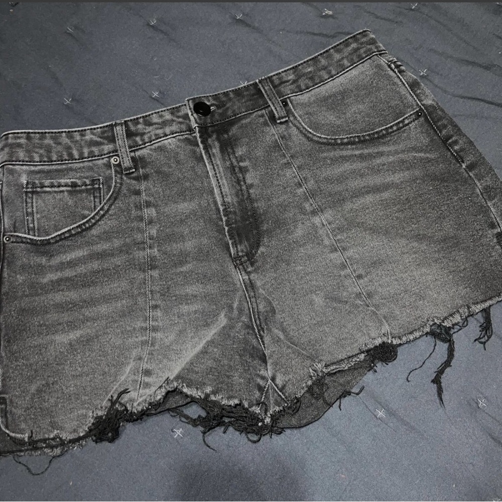 Black Distressed Denim Shorts - Women's